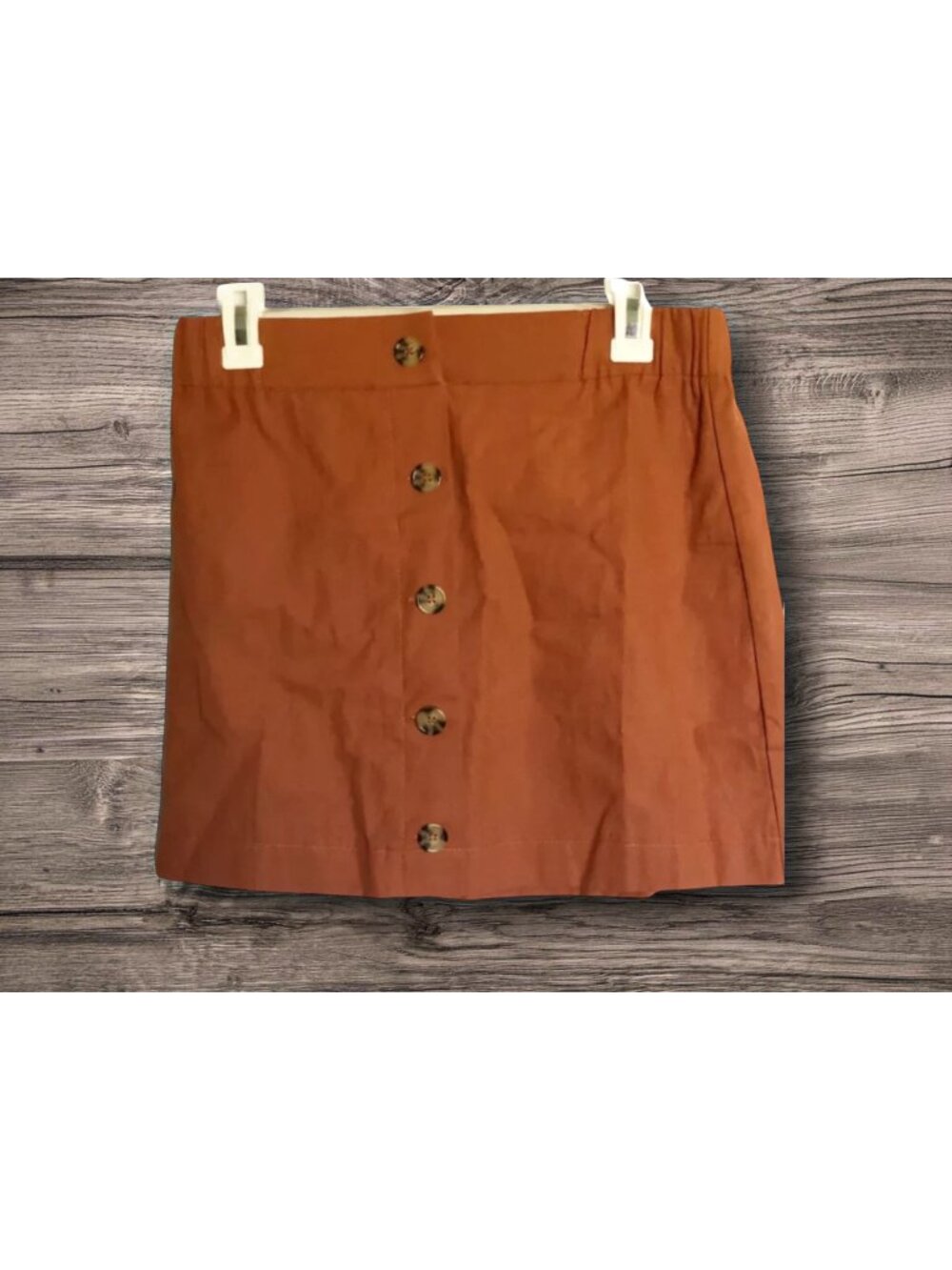 Good Luck Gem Auburn Burnt Orange Button Front Mini Skirt, L